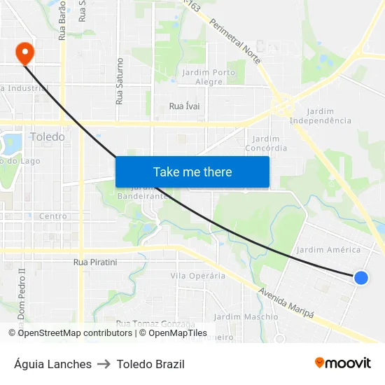 Águia Lanches to Toledo Brazil map