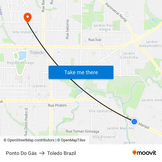 Ponto Do Gás to Toledo Brazil map