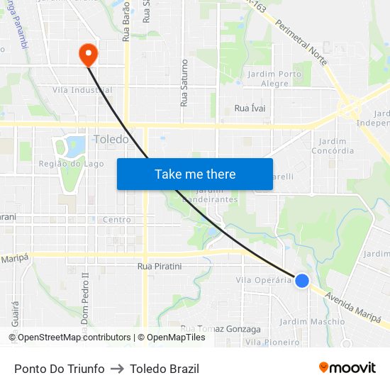 Ponto Do Triunfo to Toledo Brazil map