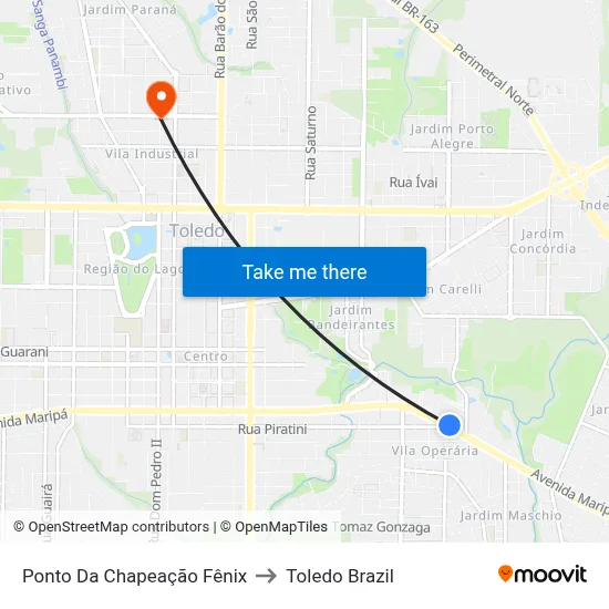 Ponto Da Chapeação Fênix to Toledo Brazil map