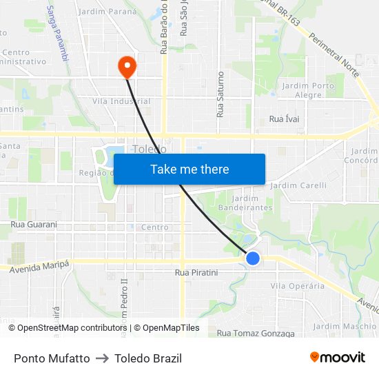 Ponto Mufatto to Toledo Brazil map