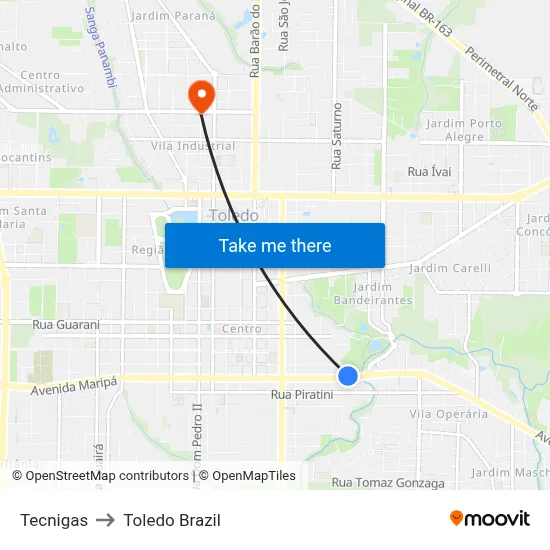 Tecnigas to Toledo Brazil map