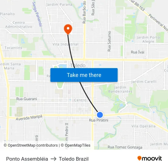 Ponto Assembléia to Toledo Brazil map