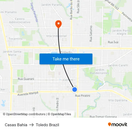 Casas Bahia to Toledo Brazil map