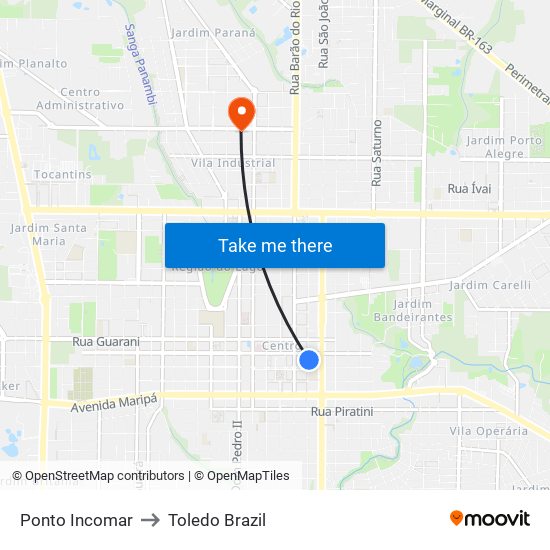 Ponto Incomar to Toledo Brazil map