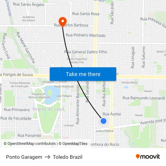 Ponto Garagem to Toledo Brazil map