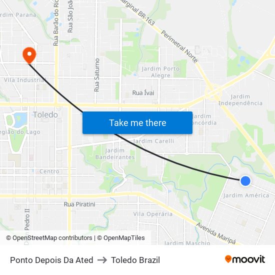 Ponto Depois Da Ated to Toledo Brazil map