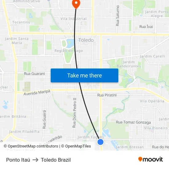 Ponto Itaú to Toledo Brazil map