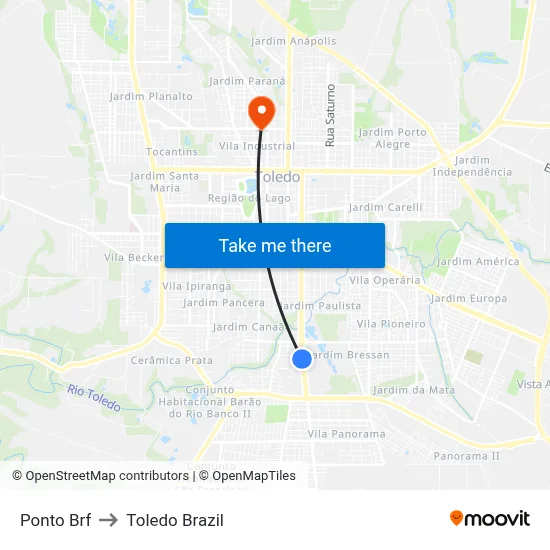Ponto Brf to Toledo Brazil map