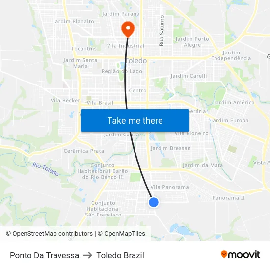 Ponto Da Travessa to Toledo Brazil map