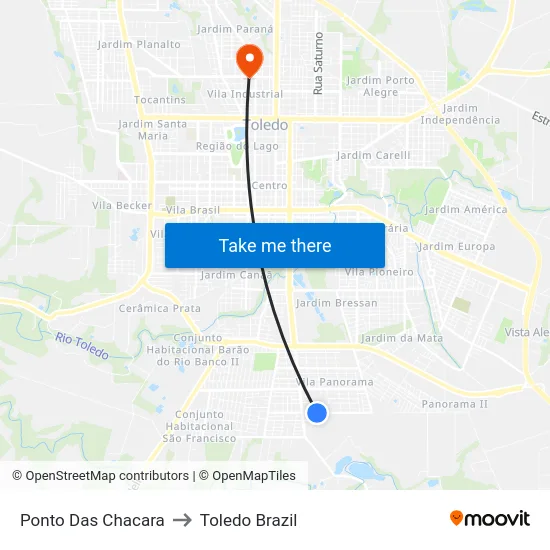 Ponto Das Chacara to Toledo Brazil map
