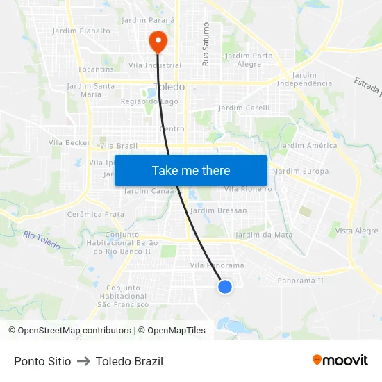 Ponto Sitio to Toledo Brazil map