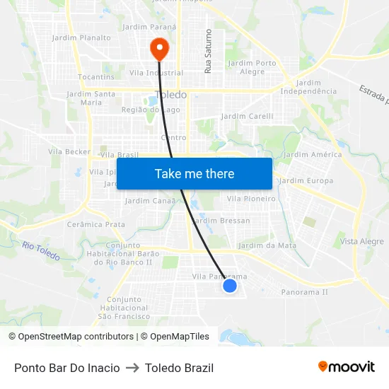 Ponto Bar Do Inacio to Toledo Brazil map