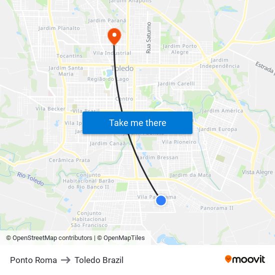 Ponto Roma to Toledo Brazil map