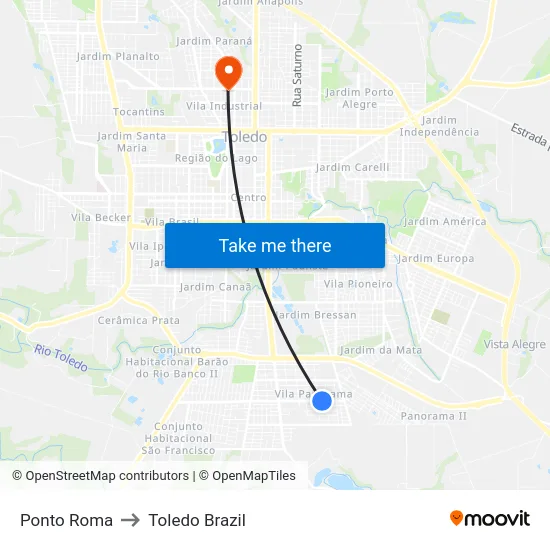 Ponto Roma to Toledo Brazil map