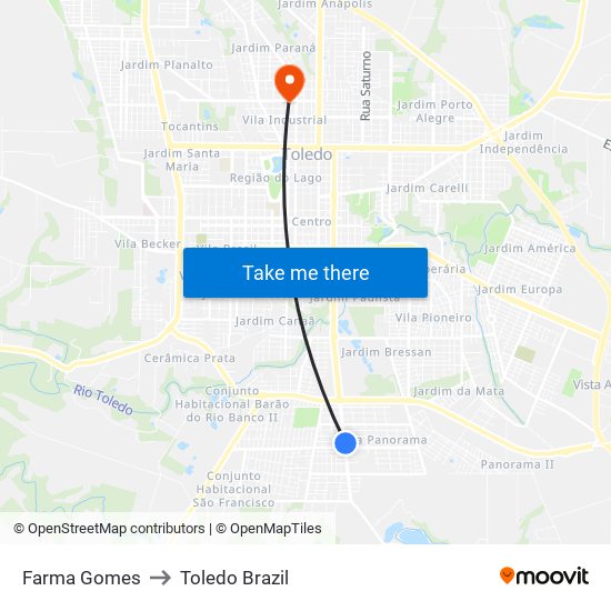 Farma Gomes to Toledo Brazil map