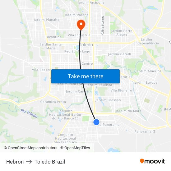 Hebron to Toledo Brazil map