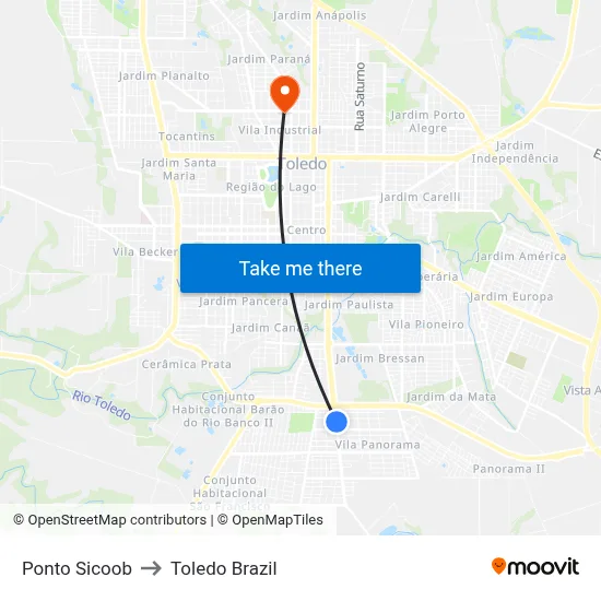 Ponto Sicoob to Toledo Brazil map