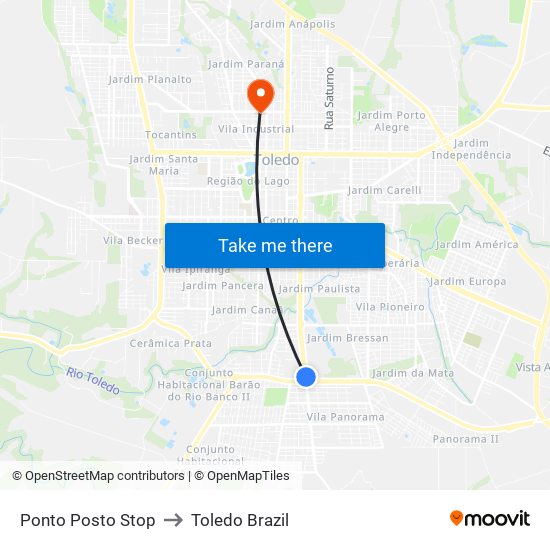 Ponto Posto Stop to Toledo Brazil map