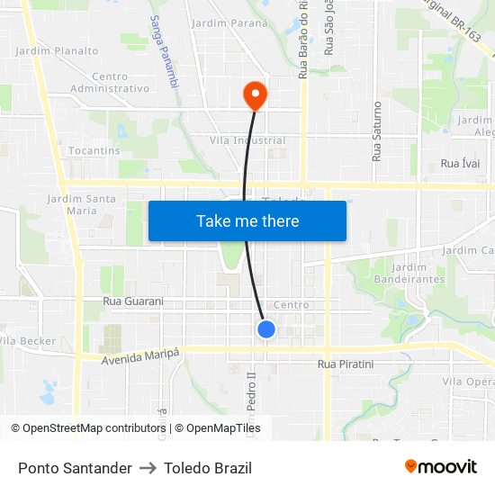 Ponto Santander to Toledo Brazil map