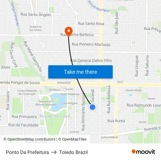 Ponto Da Prefeitura to Toledo Brazil map