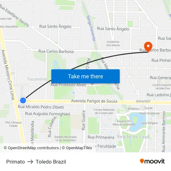 Primato to Toledo Brazil map