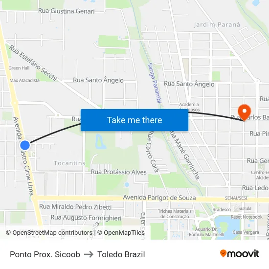 Ponto Prox. Sicoob to Toledo Brazil map