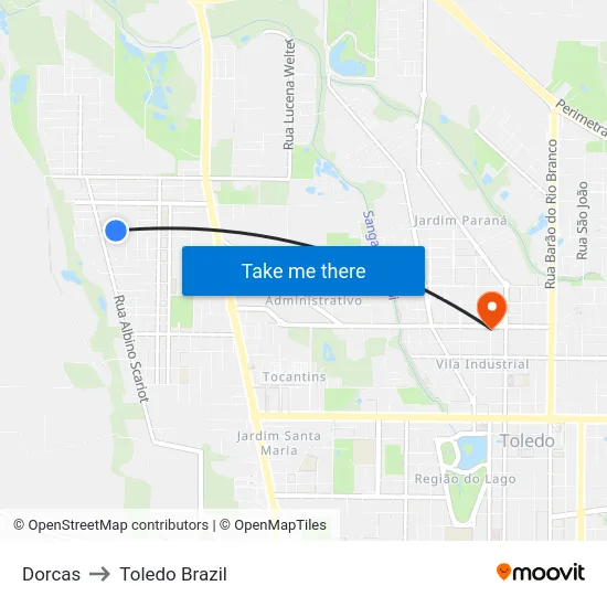 Dorcas to Toledo Brazil map