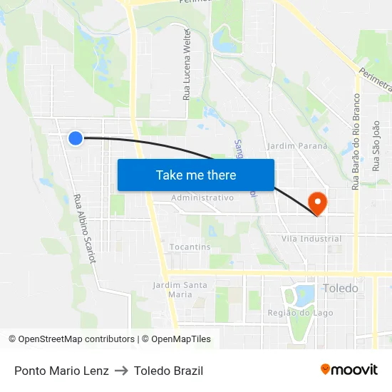 Ponto Mario Lenz to Toledo Brazil map