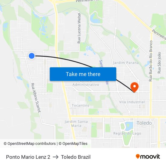 Ponto Mario Lenz 2 to Toledo Brazil map