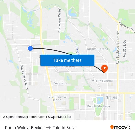 Ponto Waldyr Becker to Toledo Brazil map