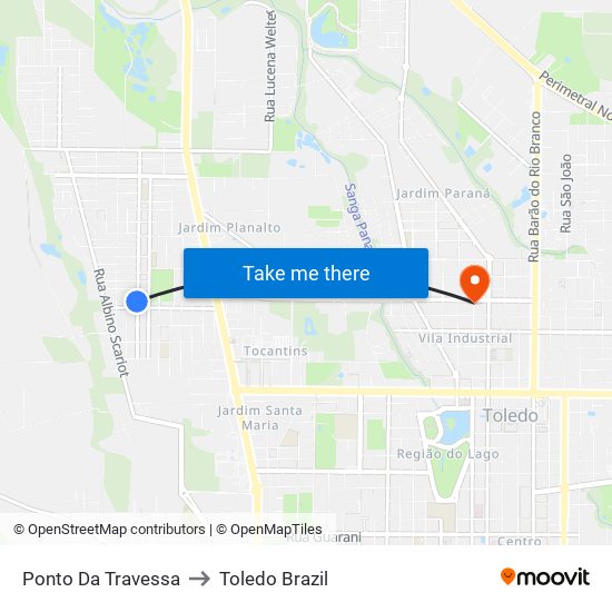Ponto Da Travessa to Toledo Brazil map
