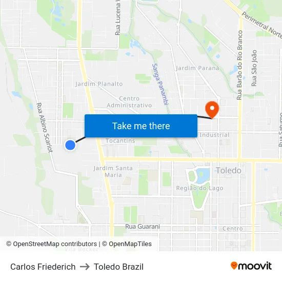 Carlos Friederich to Toledo Brazil map