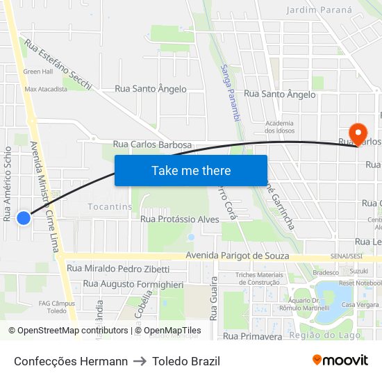 Confecções Hermann to Toledo Brazil map