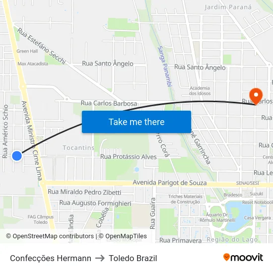Confecções Hermann to Toledo Brazil map