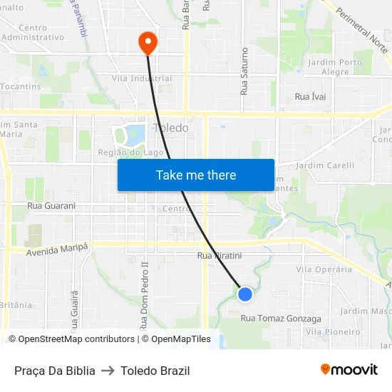 Praça Da Biblia to Toledo Brazil map
