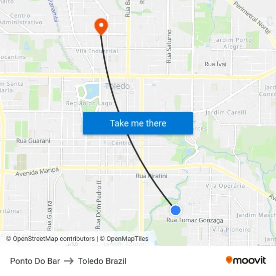 Ponto Do Bar to Toledo Brazil map