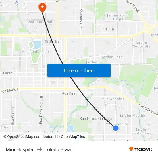Mini Hospital to Toledo Brazil map