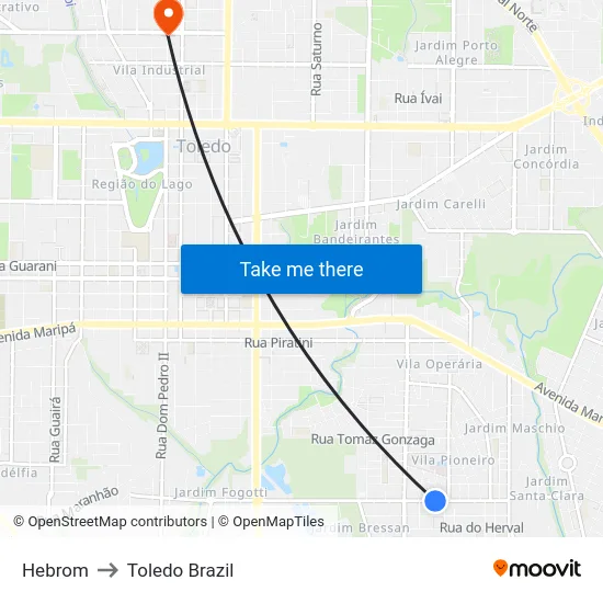 Hebrom to Toledo Brazil map