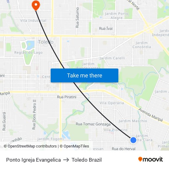 Ponto Igreja Evangelica to Toledo Brazil map