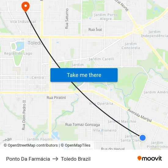 Ponto Da Farmácia to Toledo Brazil map