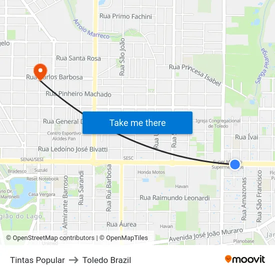 Tintas Popular to Toledo Brazil map