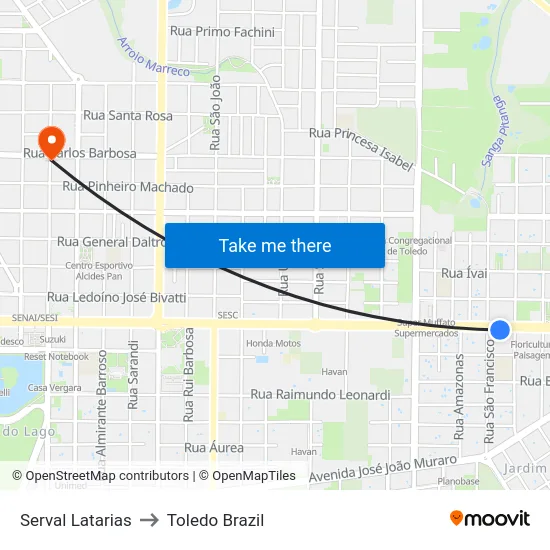 Serval Latarias to Toledo Brazil map