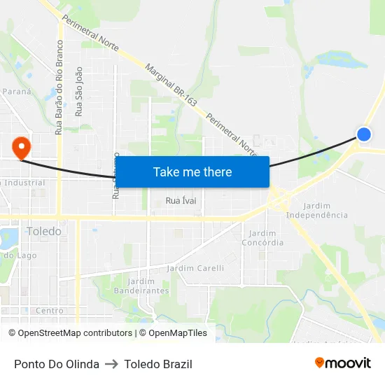 Ponto Do Olinda to Toledo Brazil map