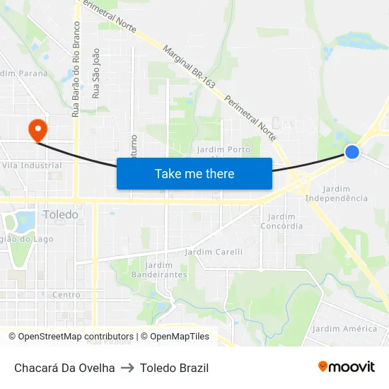 Chacará Da Ovelha to Toledo Brazil map