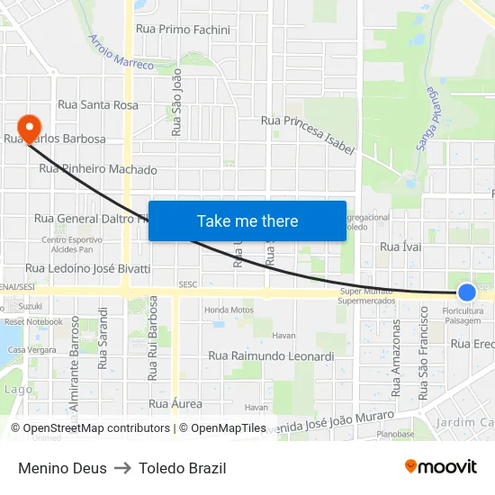 Menino Deus to Toledo Brazil map