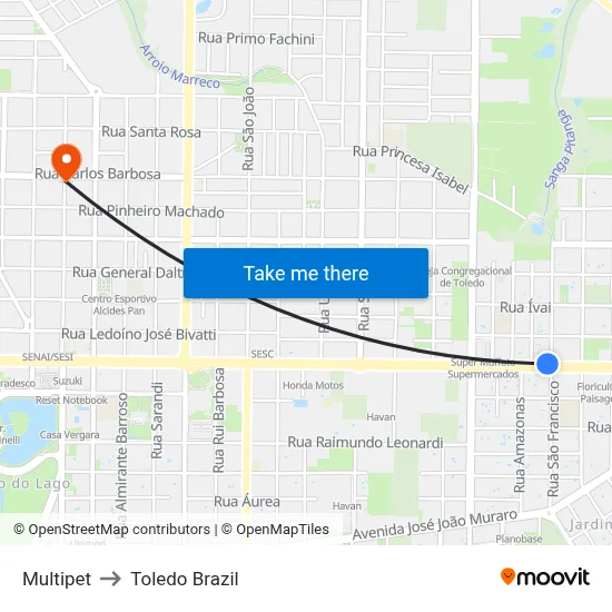 Multipet to Toledo Brazil map