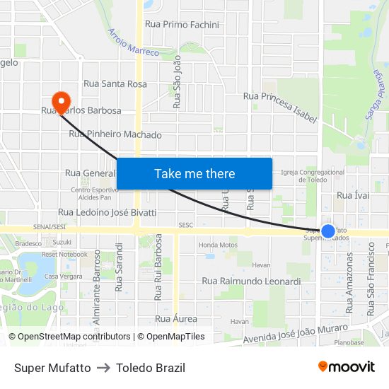 Super Mufatto to Toledo Brazil map