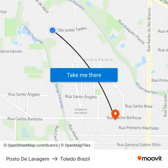 Posto De Lavagem to Toledo Brazil map