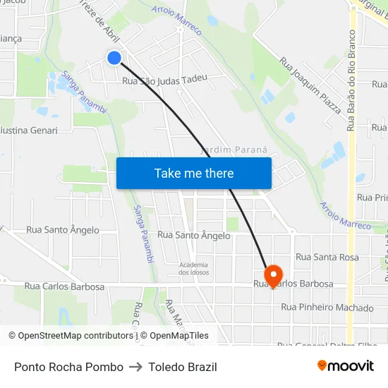 Ponto Rocha Pombo to Toledo Brazil map